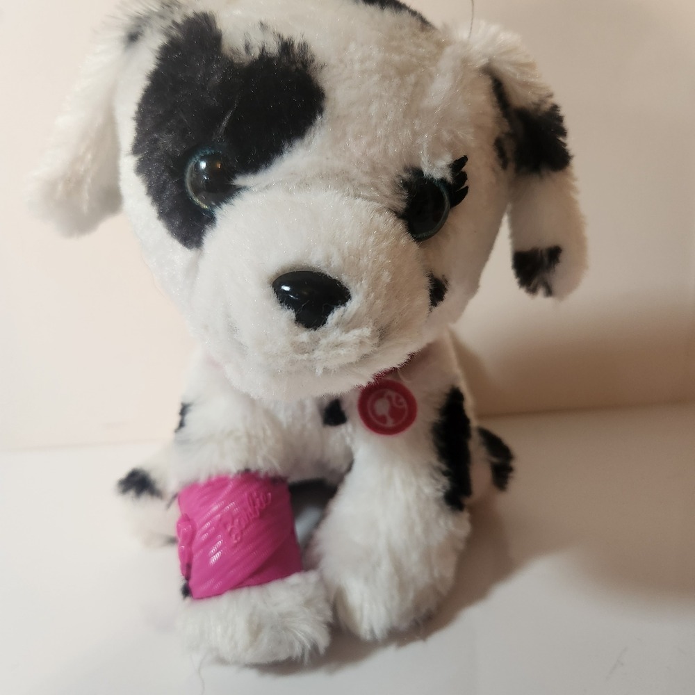 Barbie Dalmatian Puppy Plush Dog Pink Collar Bandage Mattel 2020 Stuffed Animal
